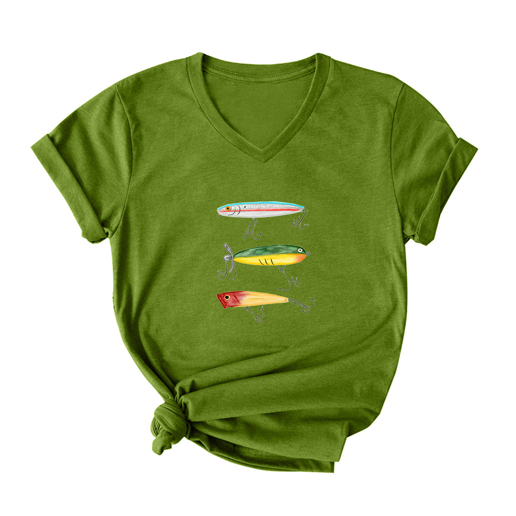 Fishing Lures V Neck T-Shirt for Women