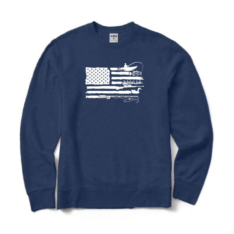 Fishing and Hunting American Flag Crewneck Sweatshirt