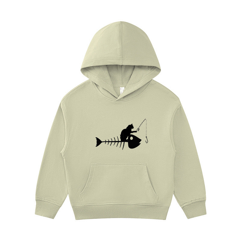 Cat Fishing on A Fish Bone Kid's Hoodie