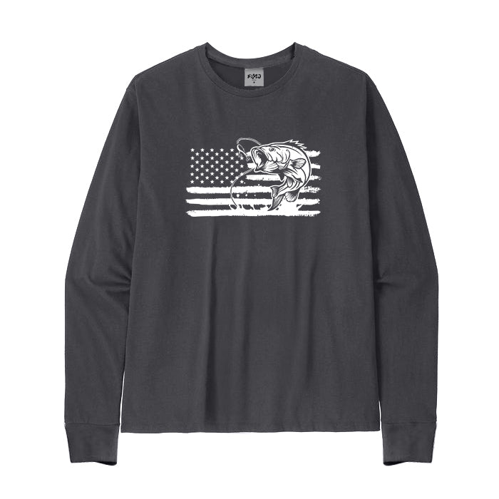 American Flag Fishing Long Sleeve T-Shirt