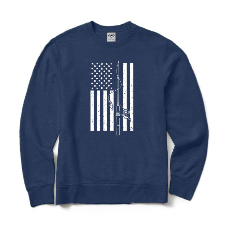 USA FLAG FISHING ROD Crewneck Sweatshirt