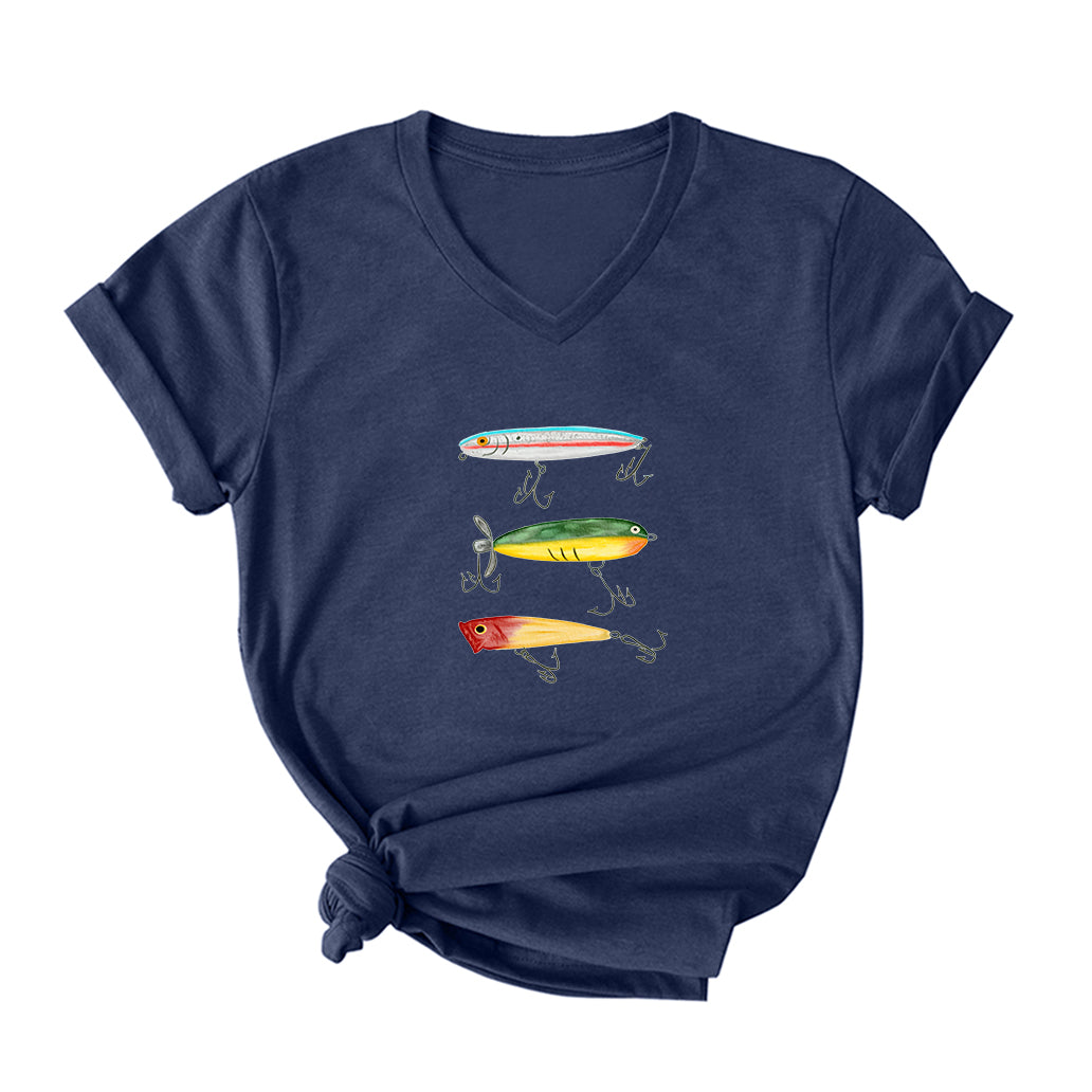 Fishing Lures V Neck T-Shirt for Women