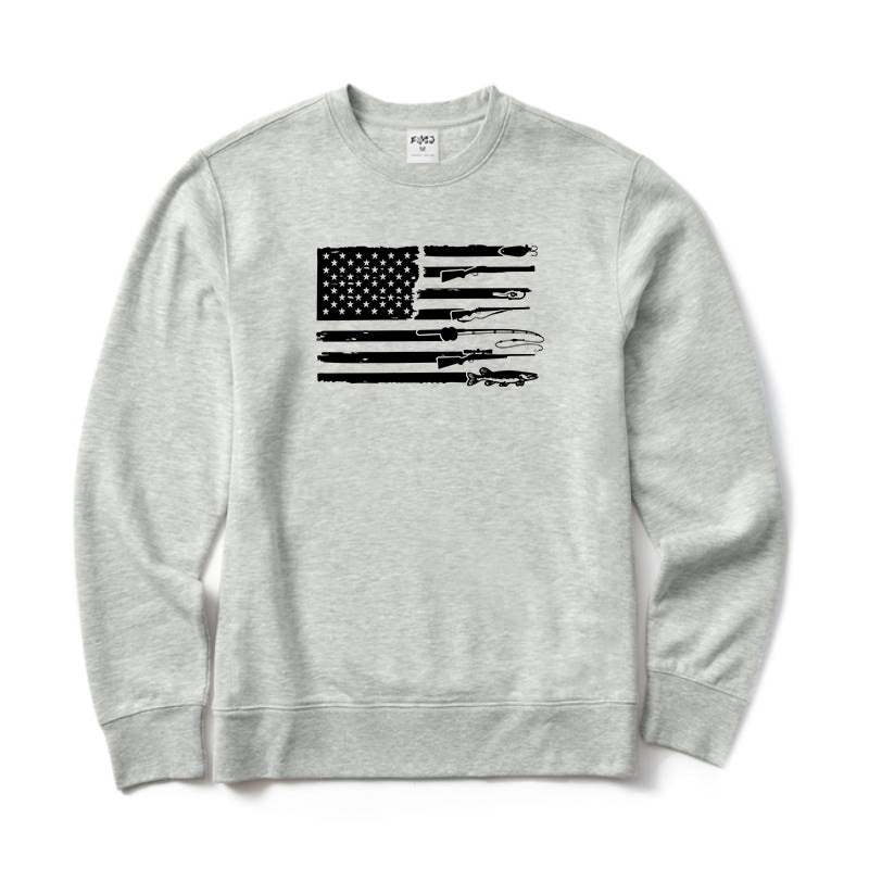 Hunting Fishing and American Flag Crewneck Sweatshirt