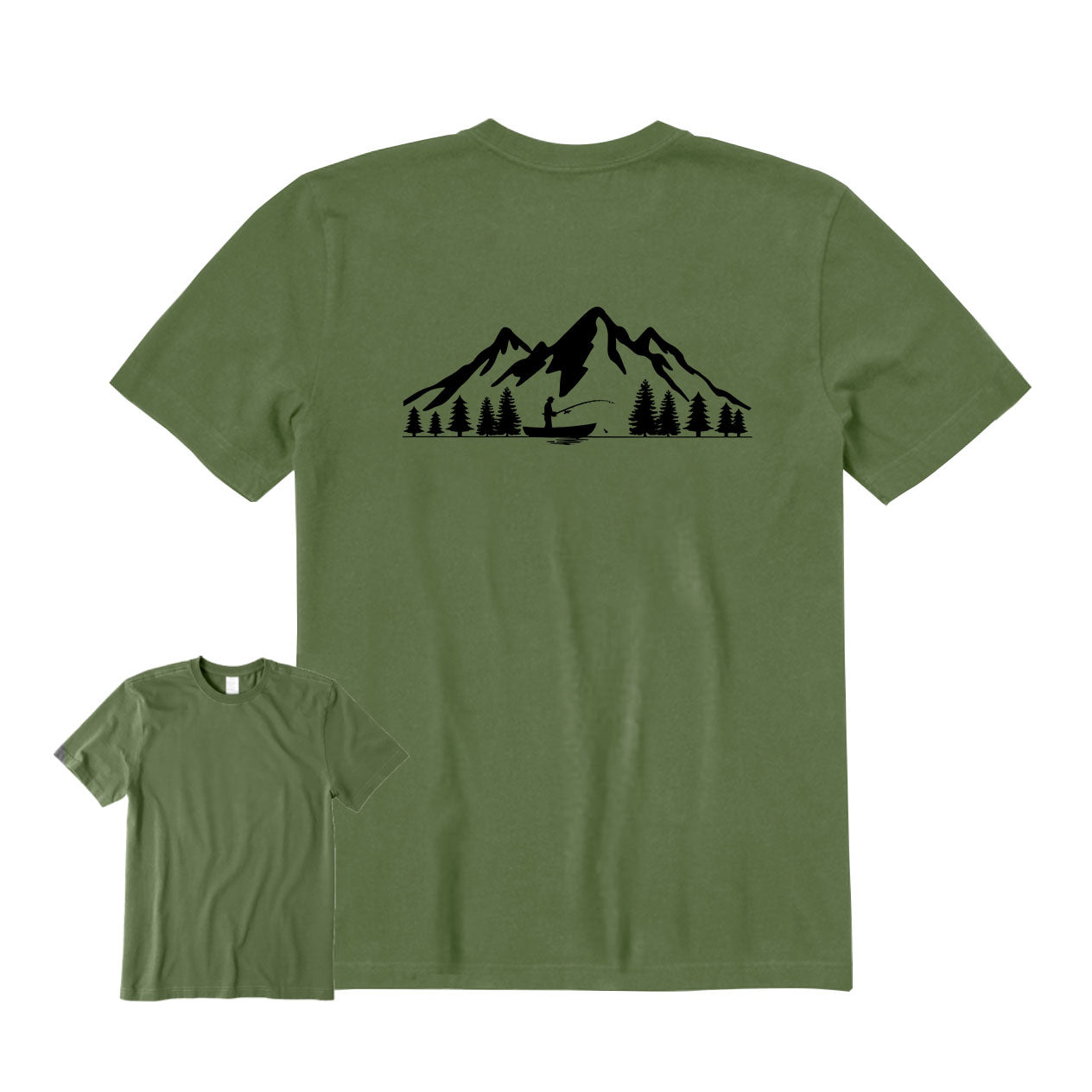 FISHING LANDSCAPE MOUNTAIN Back Graphic T-Shirt