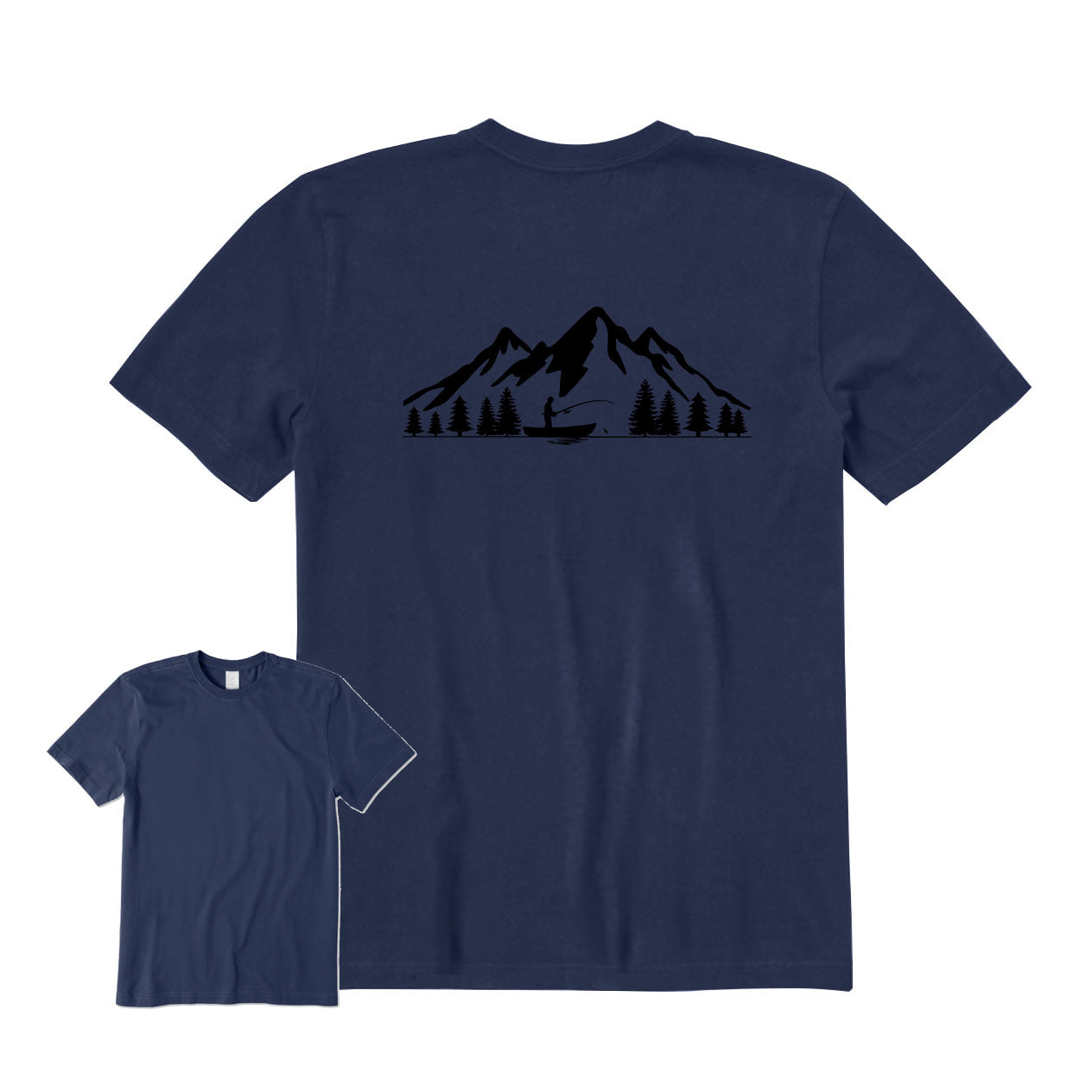 FISHING LANDSCAPE MOUNTAIN Back Graphic T-Shirt