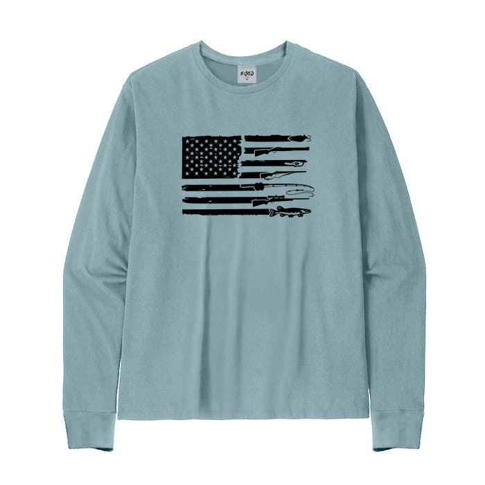 Hunting Fishing and American Flag Long Sleeve T-Shirt