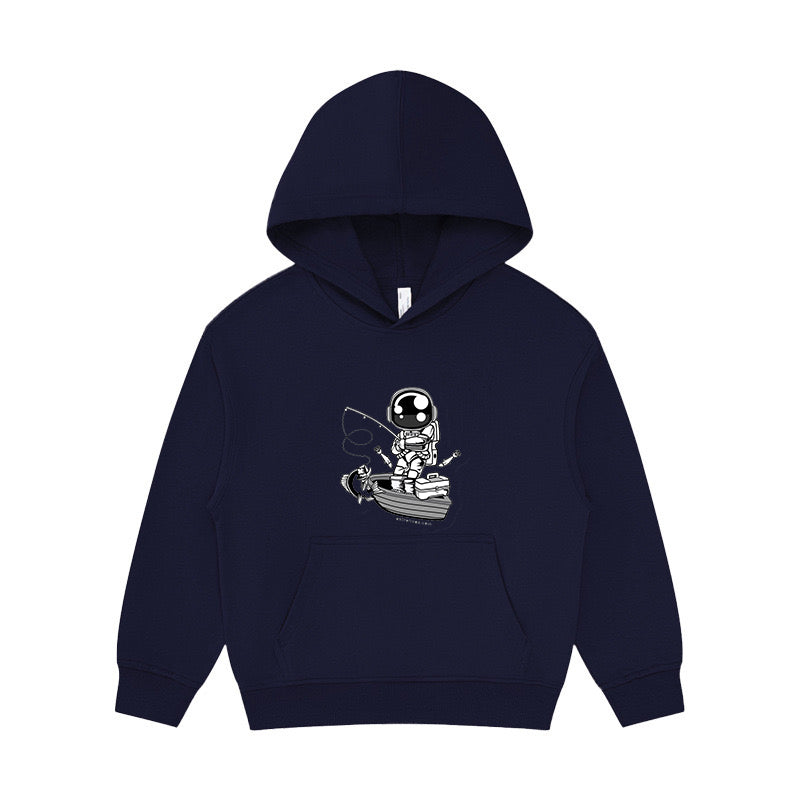 Astronaut Fishing on Boat Kid's Hoodie