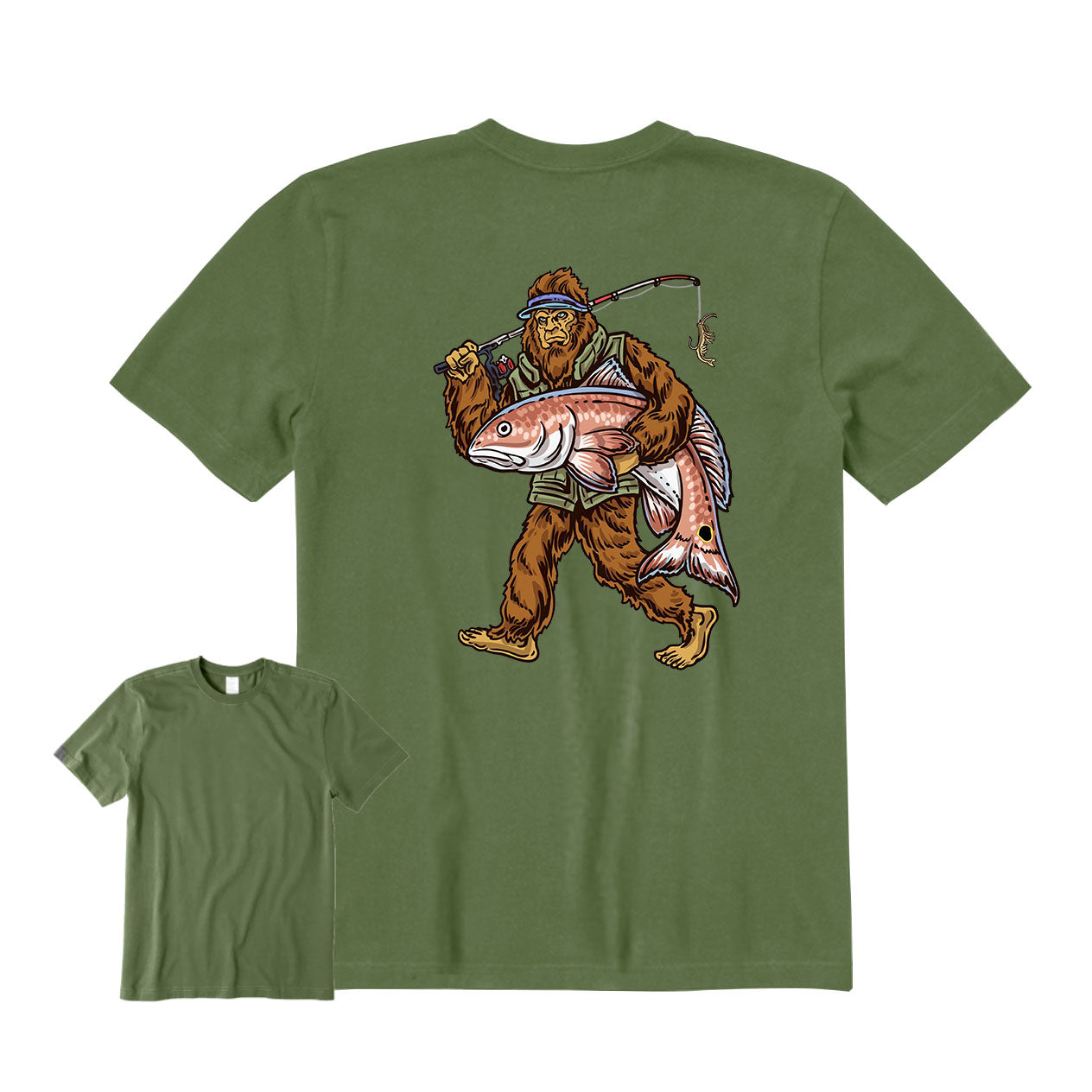 Bigfoot Fisherman Back Graphic T-Shirt