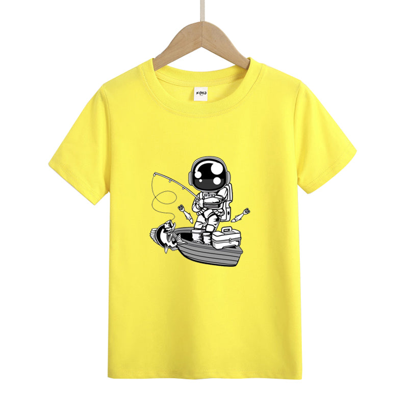 Astronaut Fishing on Boat Kid's T-Shirts