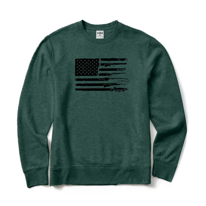 Hunting Fishing and American Flag Crewneck Sweatshirt