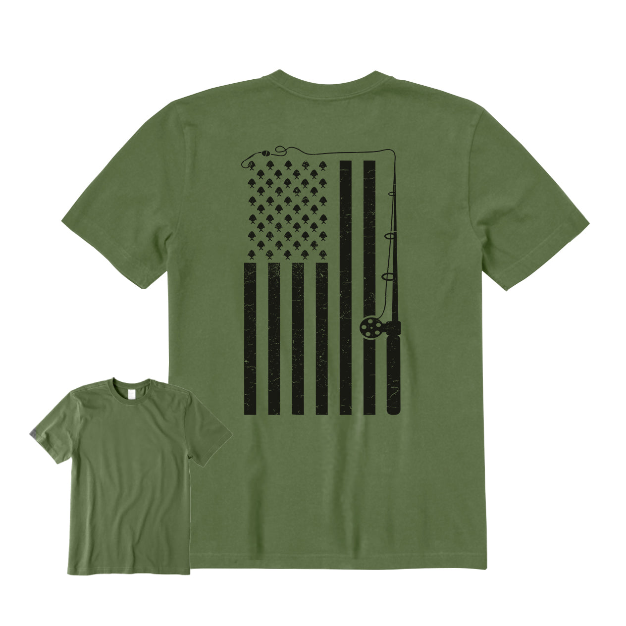 FISHING AMERICAN FLAG Back Graphic T-Shirt