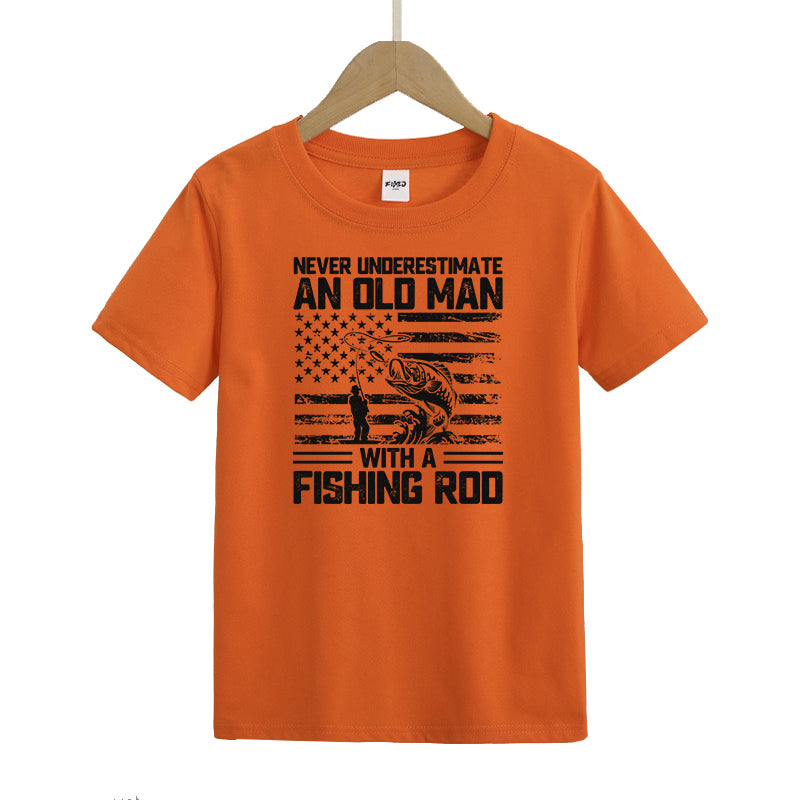 Never Underestimate An Old Man with A Fishing Rod Kids T-Shirt