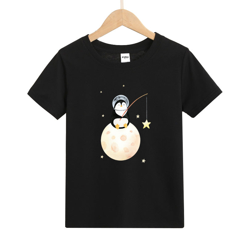 Penguins Fishing on The Planet Kid's T-Shirts