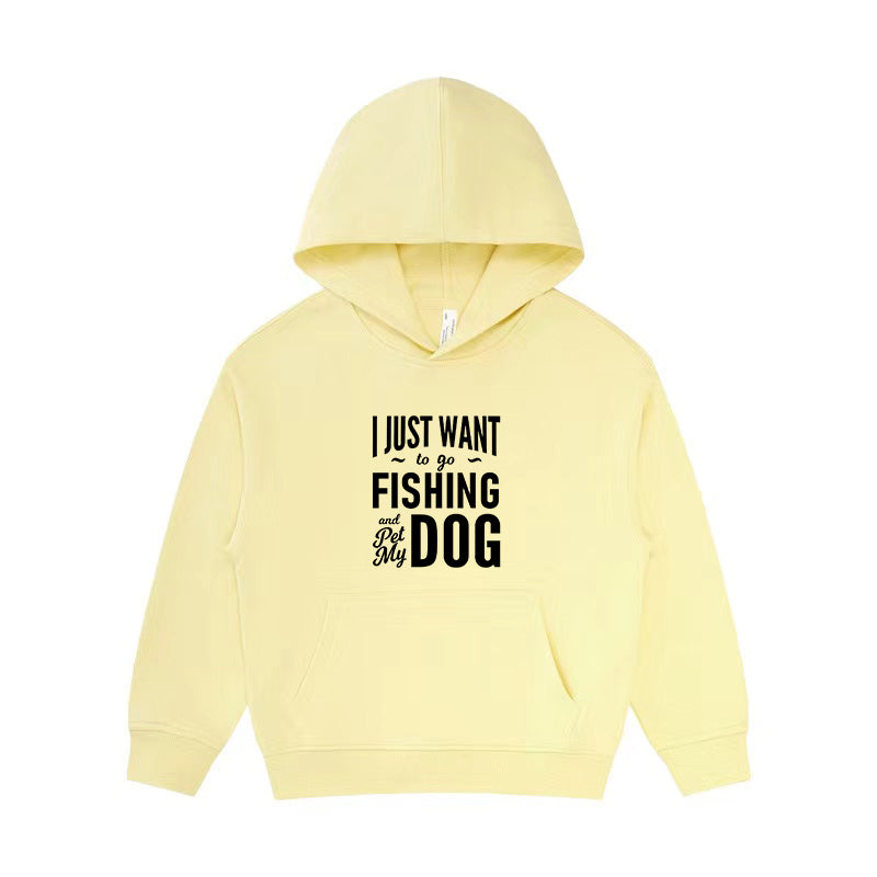 I Just Want to Go Fishing and Pet My Dog Kid's Hoodie