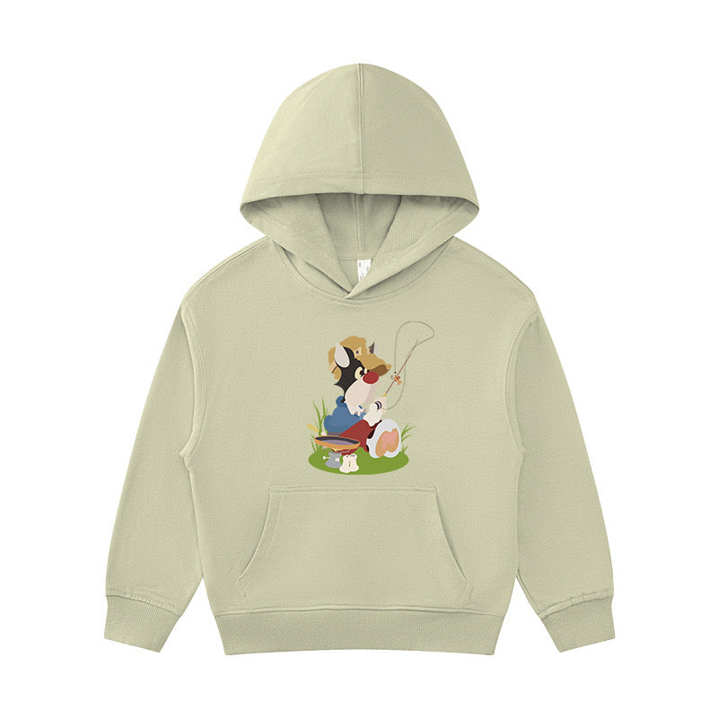 Cartoon Puppy Fishing Kid's Hoodie