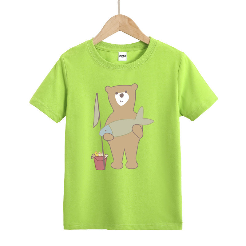 Little Bear Shows Off His Victory Kids T-Shirt