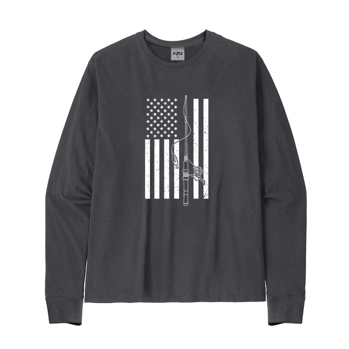 USA FLAG FISHING ROD Long Sleeve T-Shirt