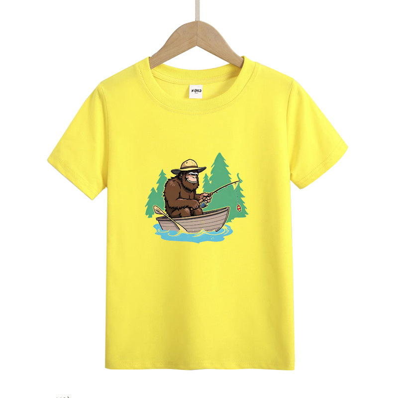 Bigfoot Fishing on The Boat Kid's T-Shirts