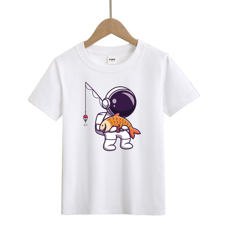 Astronaut Caught Fish Kid's T-Shirts