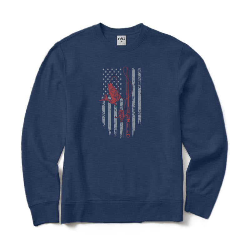 Fishing American Flag Crewneck Sweatshirt