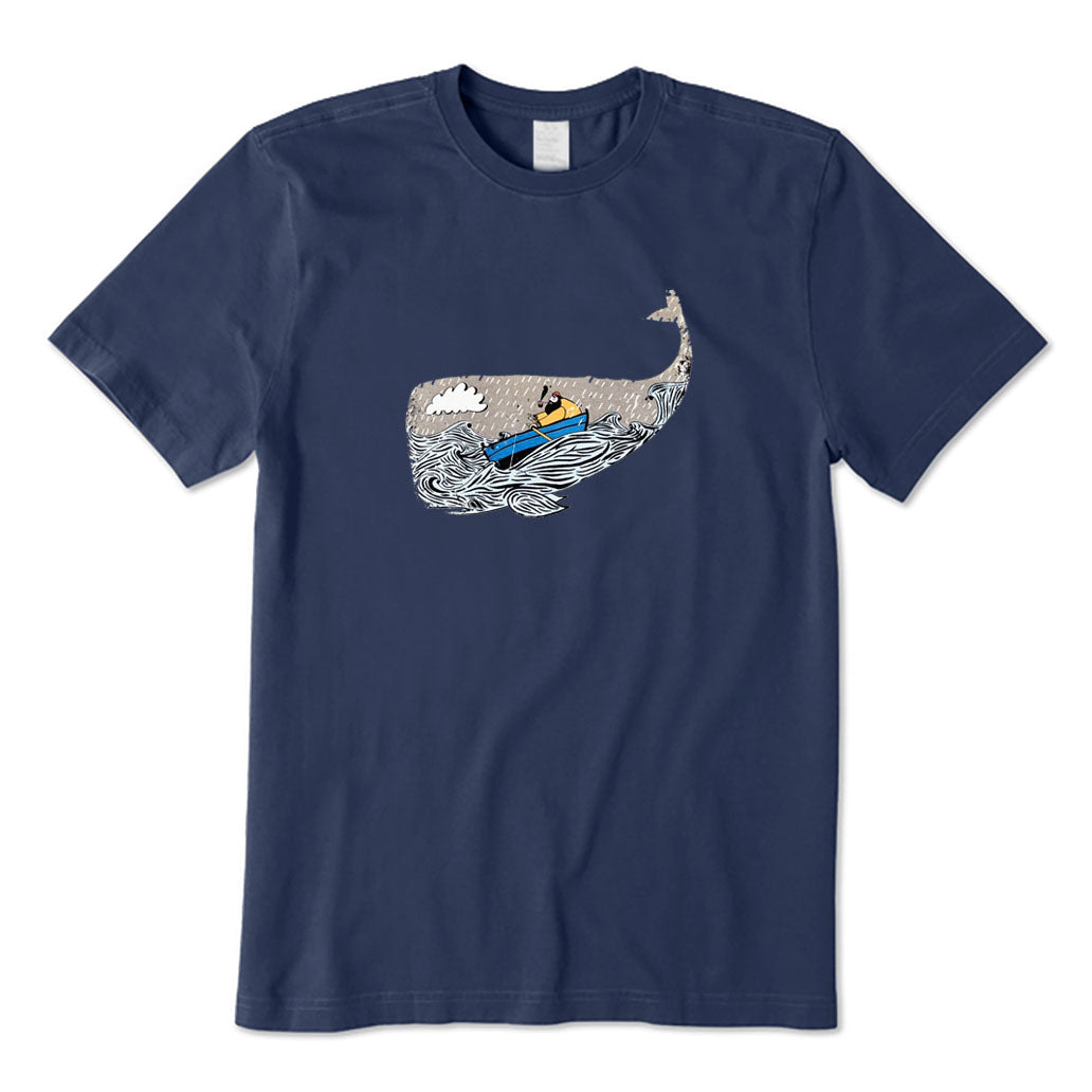 Brave Old Fisherman Rowing A Boat in The Rainy Deep Sea T-Shirt