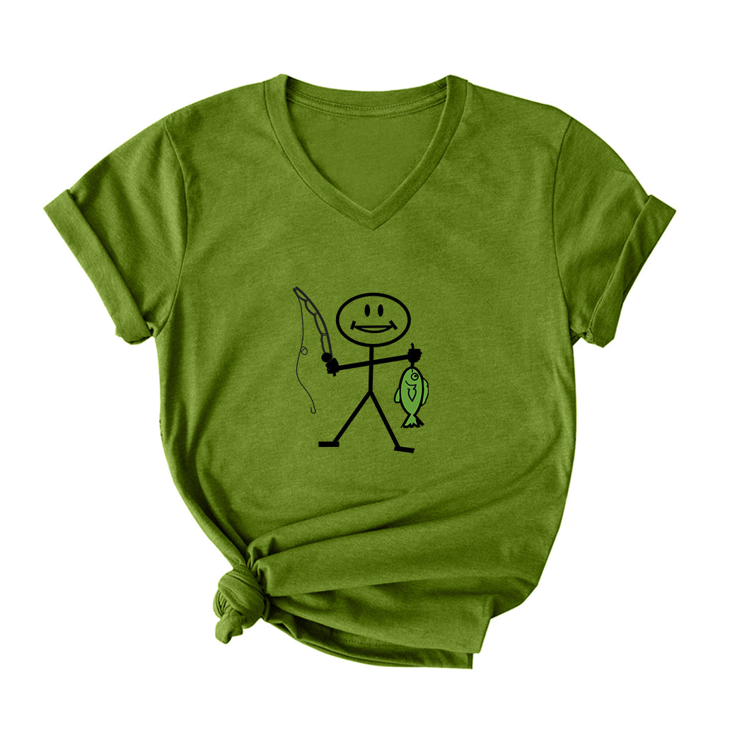 Happy Fishing V Neck T-Shirt for Women