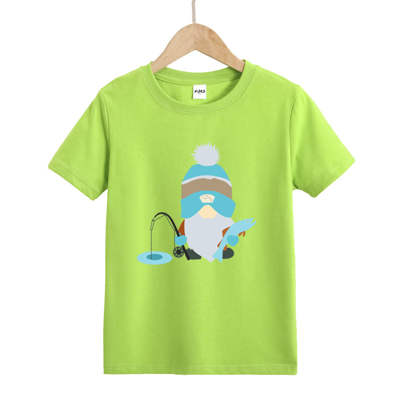 Cartoon Old Man with Beard Fishing Kids T-Shirt