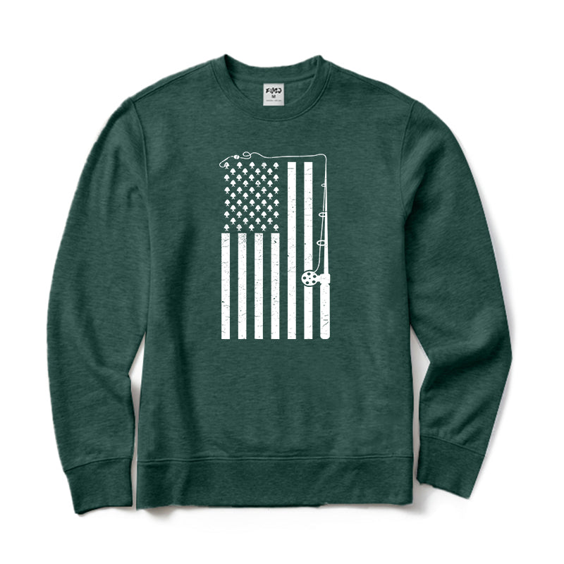 Fishing American Flag Crewneck Sweatshirt