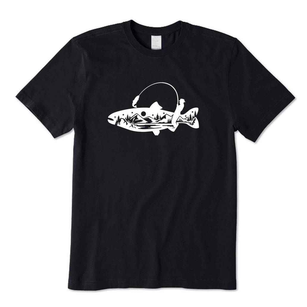 Fish and Sun Stars Mountain Forest Fisherman T-Shirt