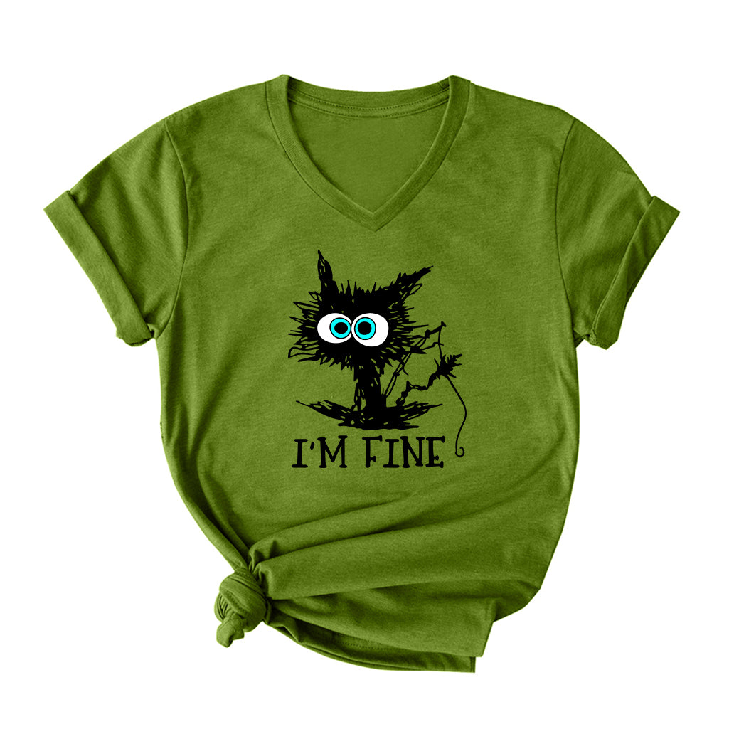 FISHING I'M FINE V Neck T-Shirt for Women