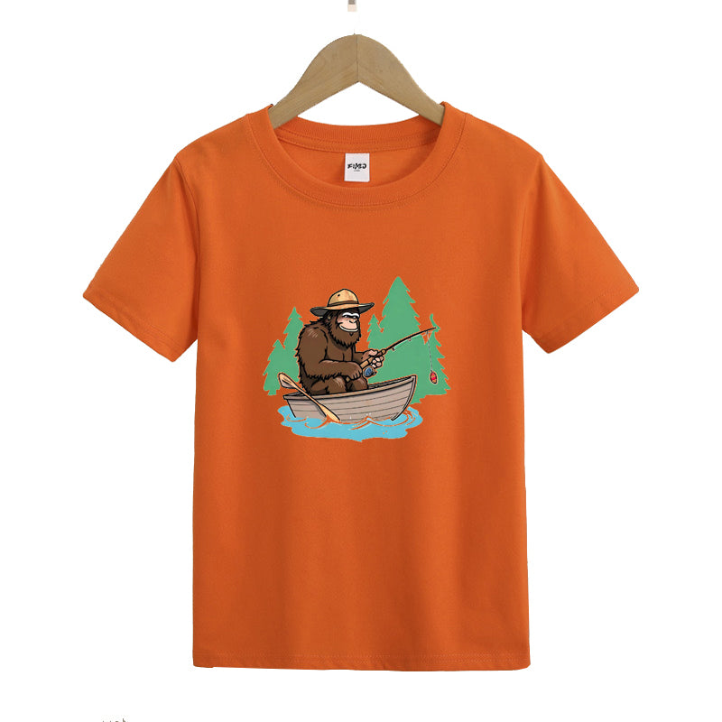 Bigfoot Fishing on The Boat Kid's T-Shirts