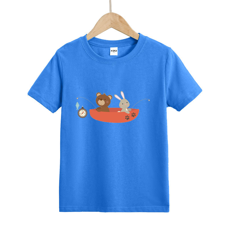 Bear and Rabbit Fishing on The Boat Kid's T-Shirts