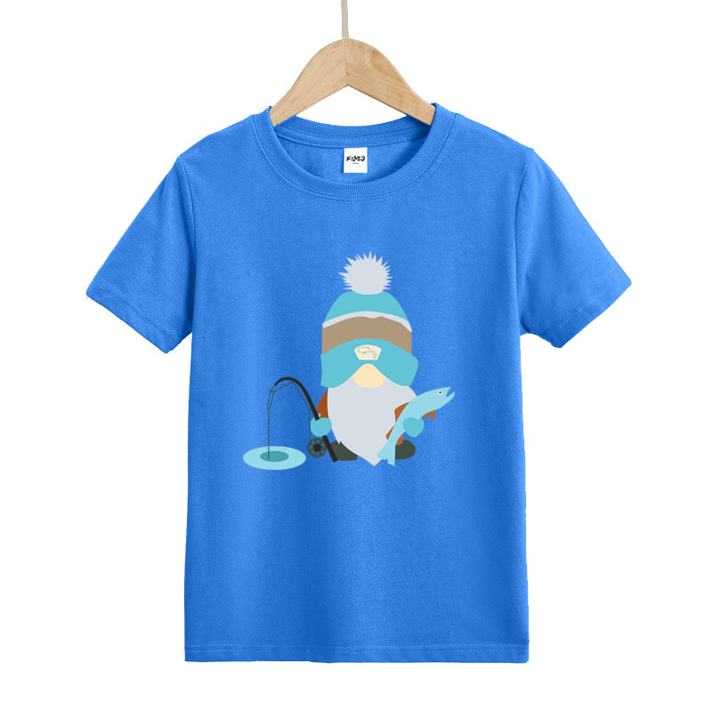 Cartoon Old Man with Beard Fishing Kids T-Shirt