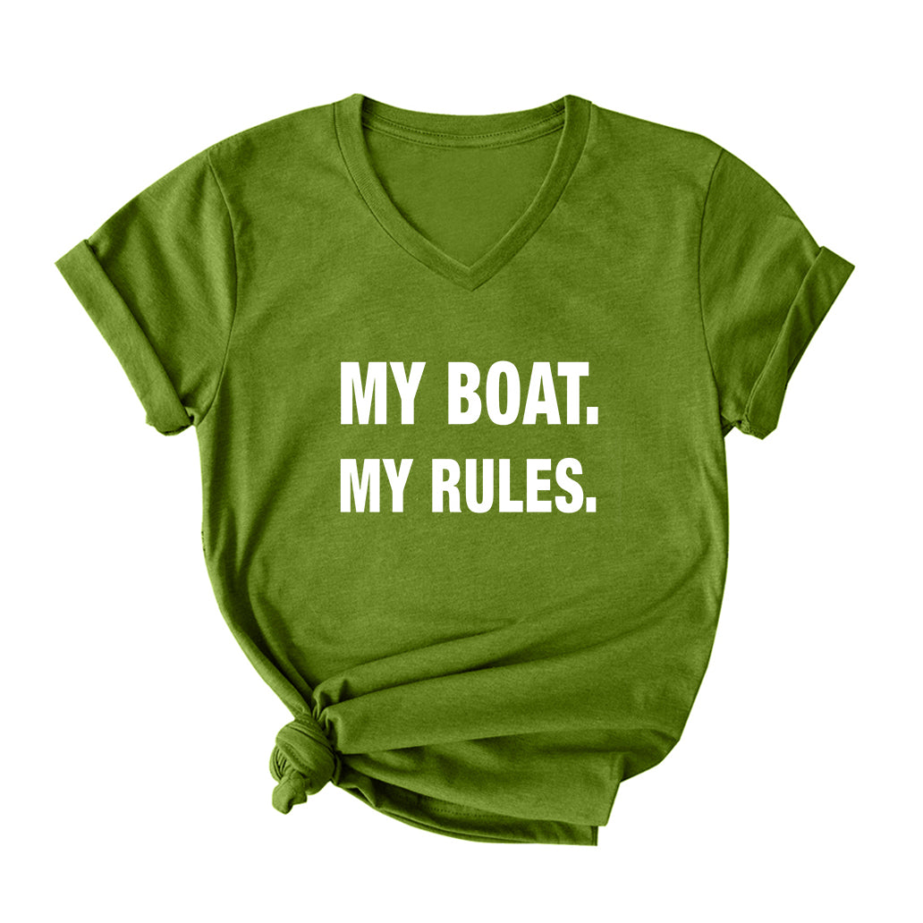 MY BOAT MY RULES V Neck T-Shirt for Women