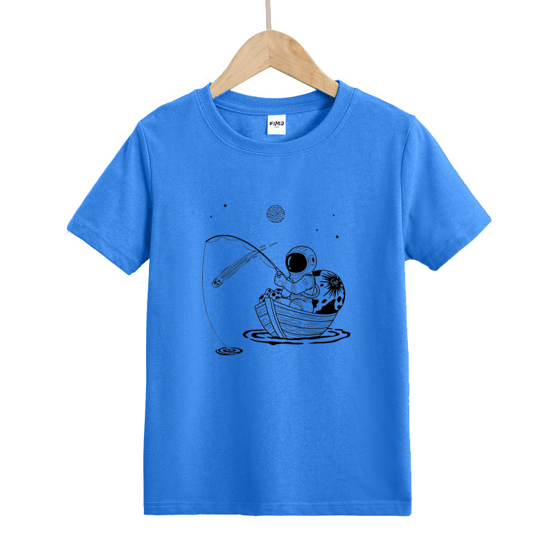 Astronaut Fishing on Boat Kid's T-Shirts