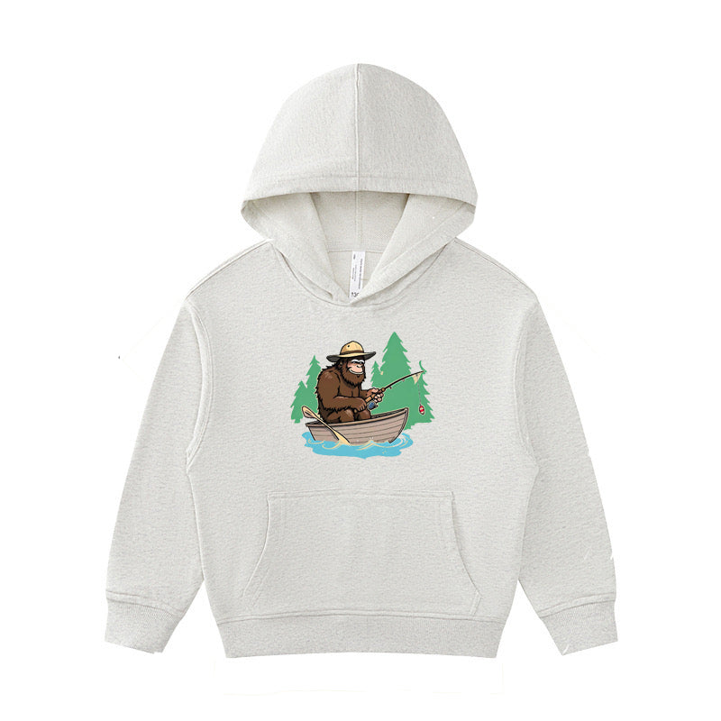 Bigfoot Fishing on The Boat Kid's Hoodie