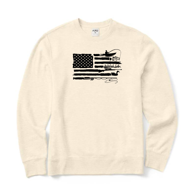 Fishing and Hunting American Flag Crewneck Sweatshirt