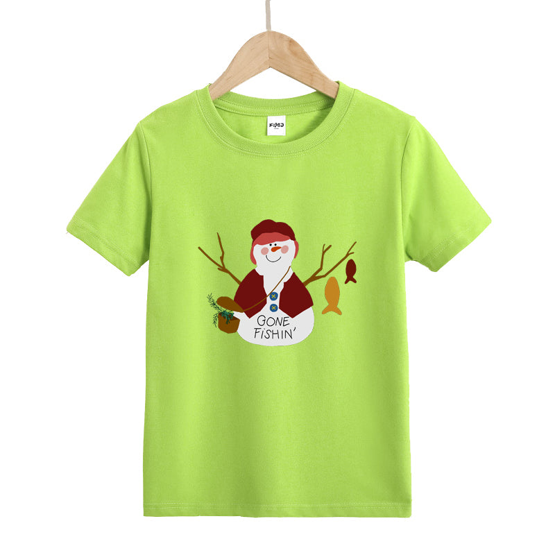 Snowman Gone Fishing Kid's T-Shirts