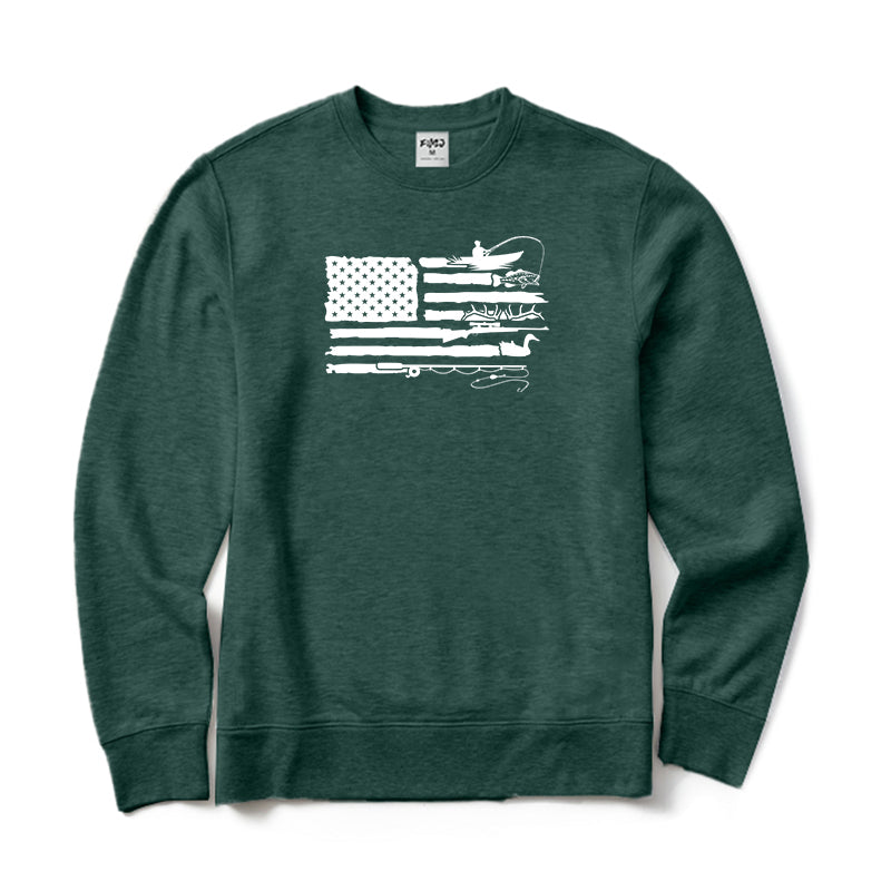 Fishing and Hunting American Flag Crewneck Sweatshirt