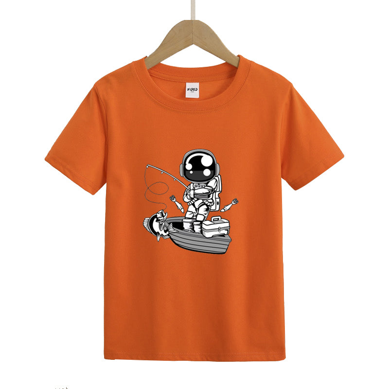 Astronaut Fishing on Boat Kid's T-Shirts