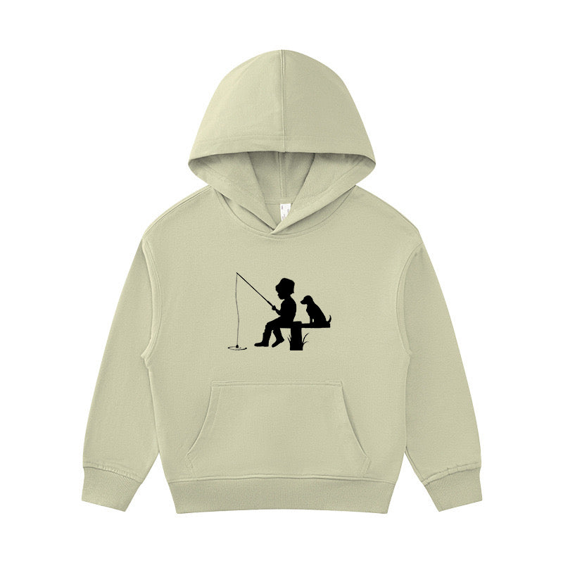 Little Boy Fishing with Dog Kid's Hoodie