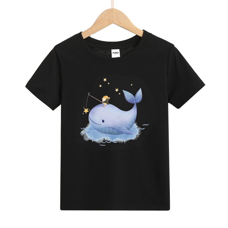 Penguin Sitting on Whale Fishing Kid's T-Shirts