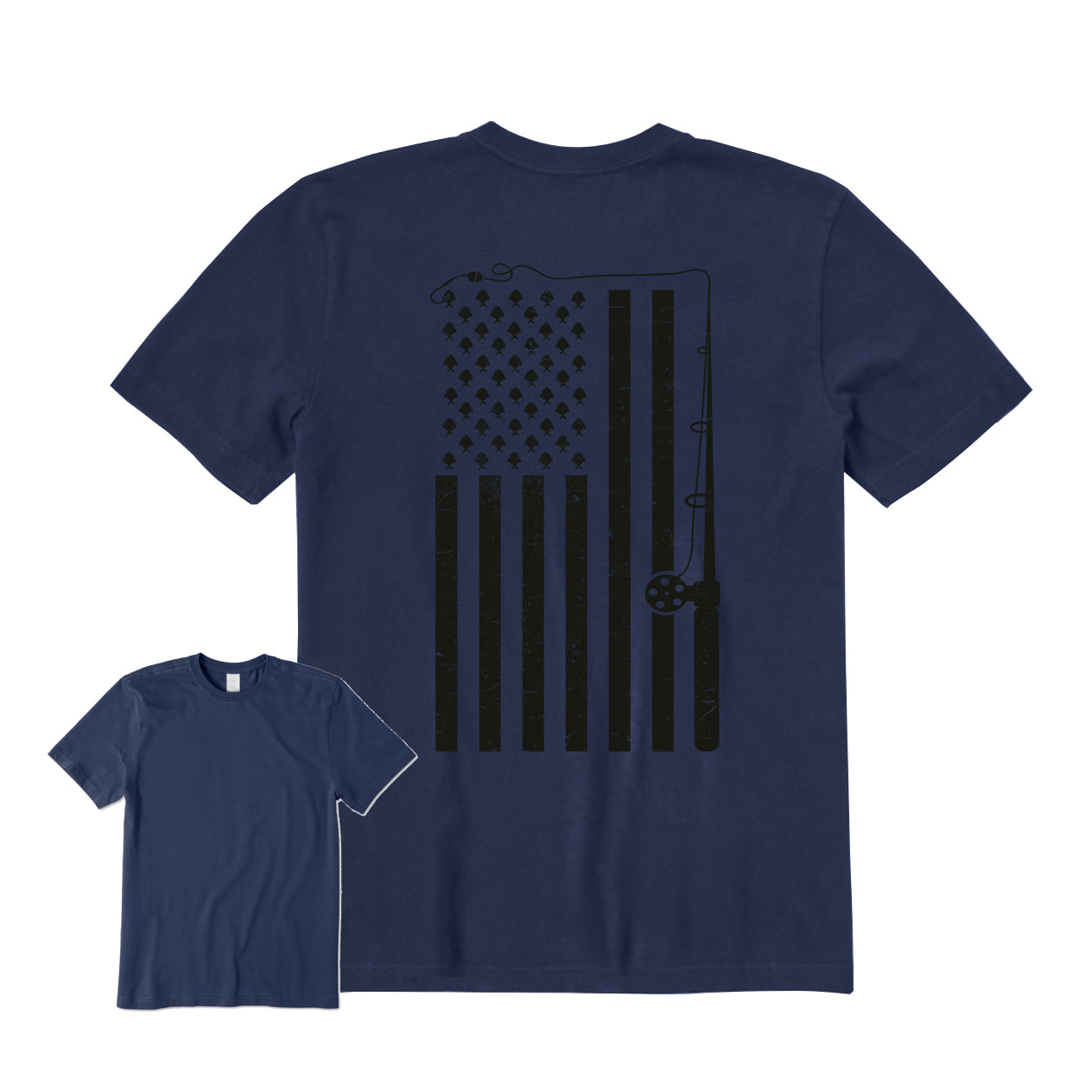 FISHING AMERICAN FLAG Back Graphic T-Shirt