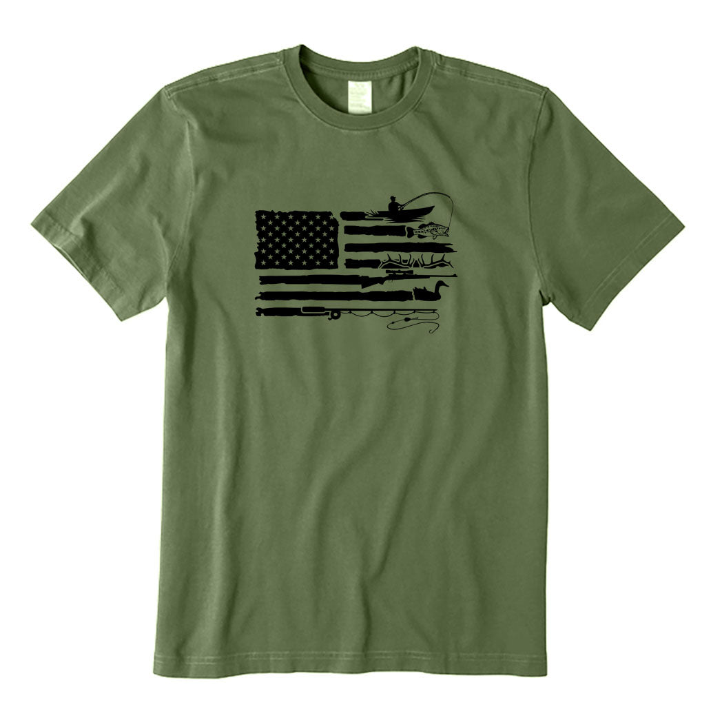 Fishing and Hunting American Flag T-Shirt