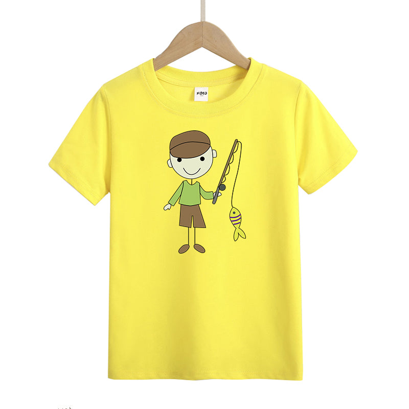 Boy fishing Kid's T-Shirts