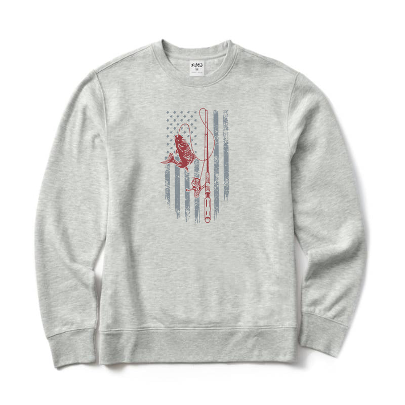 Fishing American Flag Crewneck Sweatshirt