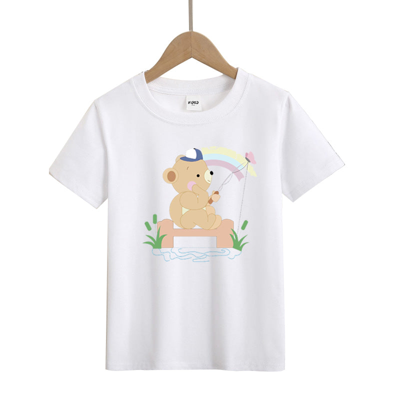 Little Bear Fishing Under The Rainbow Kid's T-Shirts