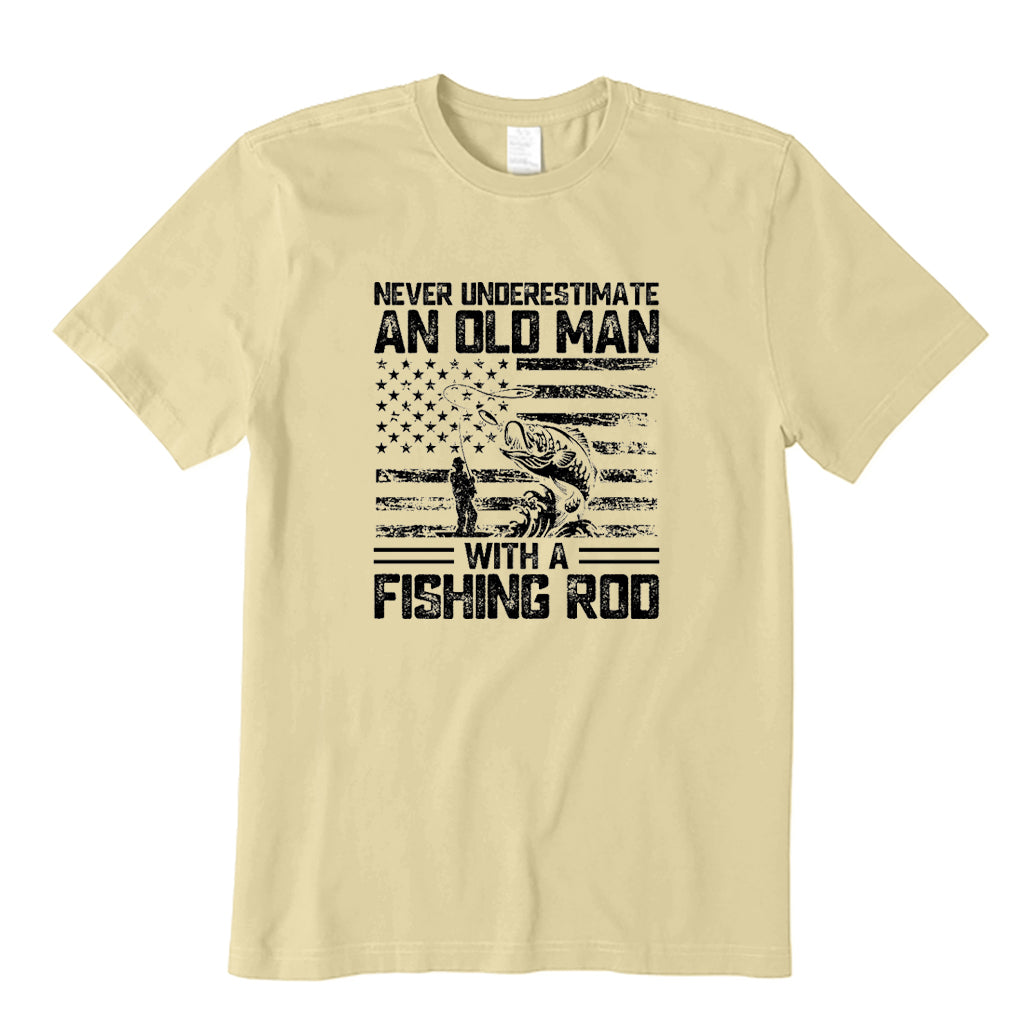 Never Underestimate An Old Man with A Fishing Rod T-Shirt