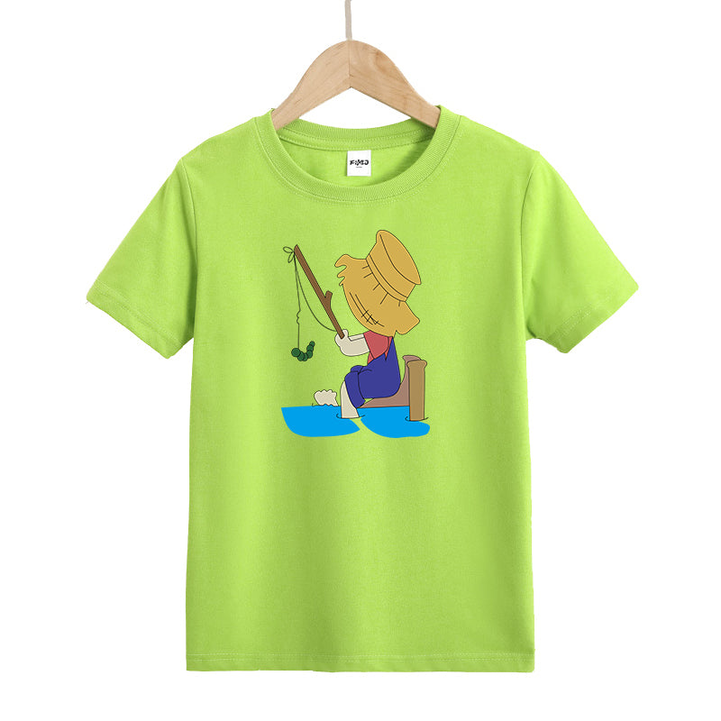 Girl fishing Kid's T-Shirts