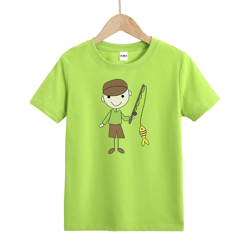 Boy fishing Kid's T-Shirts